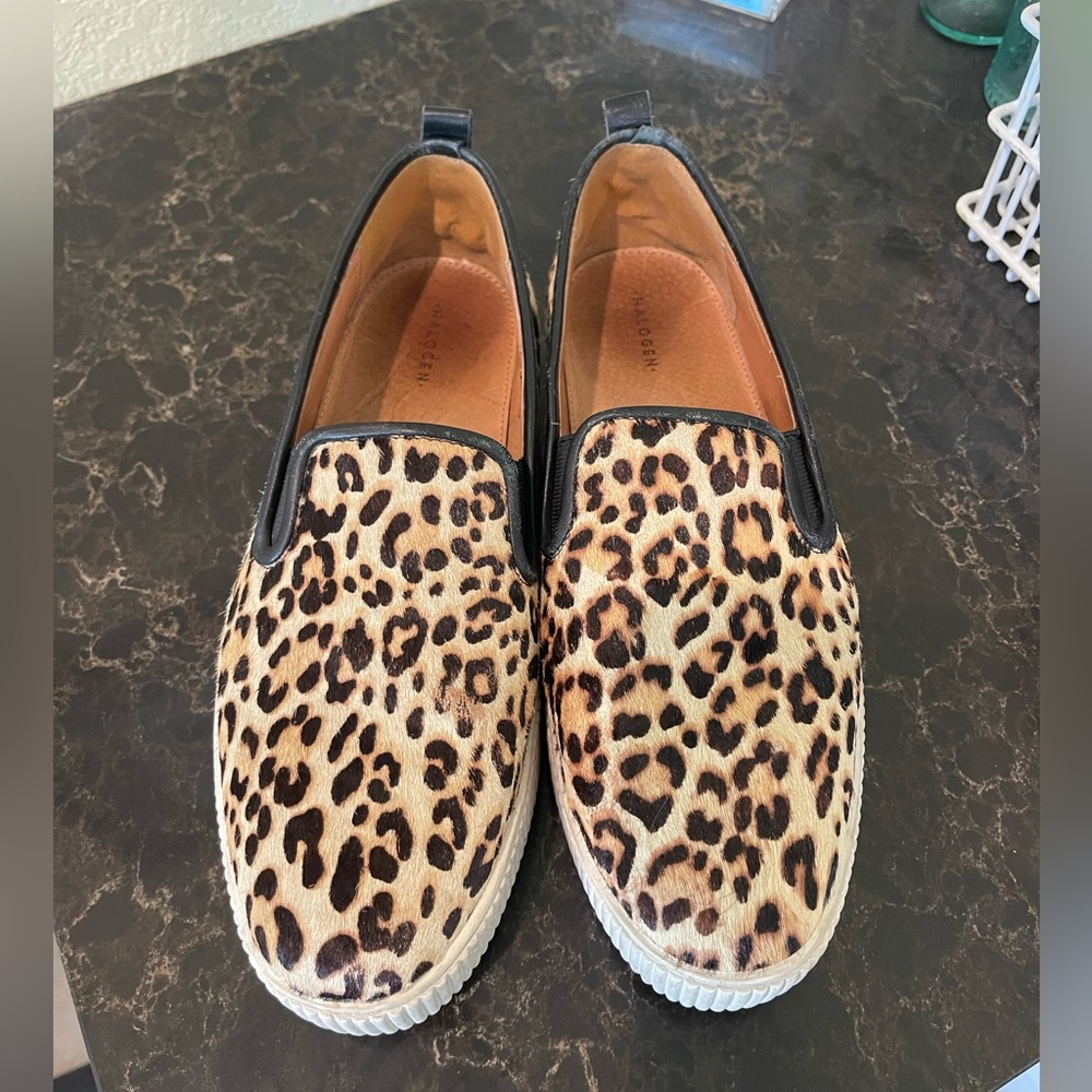 Halogen Platform Sneakers Baylee Leopard Size 10 Slip On Calf Hair